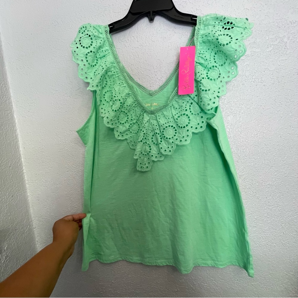 Lilly Pulitzer Mint Green Eyelet Ruffle Tank Top